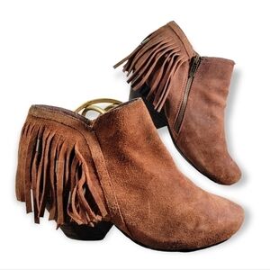 OTBT Folkloric Oiled Suede Fringe Bootie Western ankle boots Boho Size 8